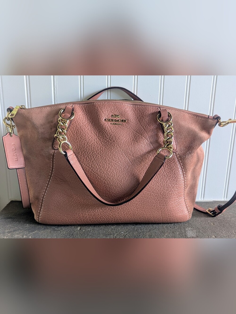 Coach Chelsea Pebbled Leather Satchel in Dusty Pink with Gold Hardware